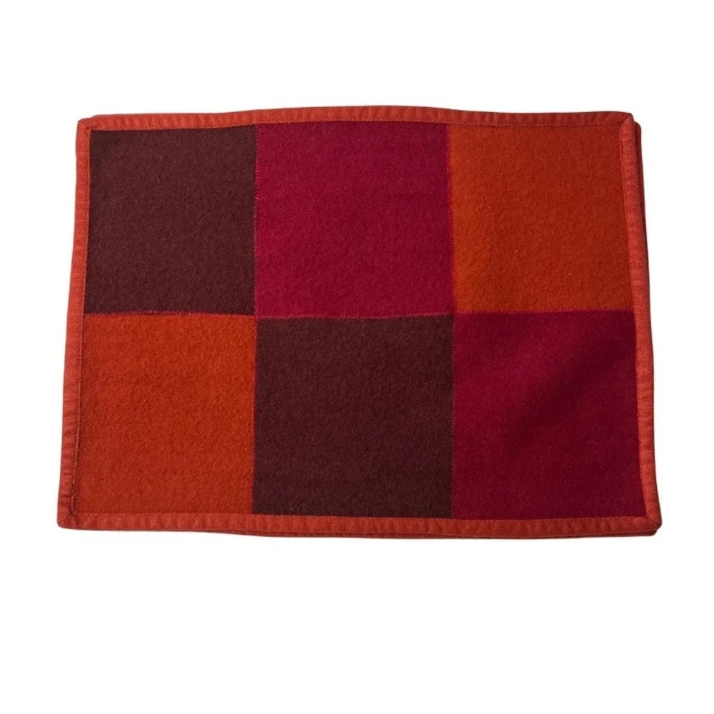 Crate & Barrel Soho Felt‎ Wool Blend Placemats Set of 3 Red Orange Patchwork